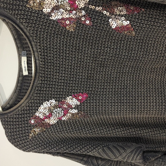 Maude Vivante Sweater Knit Sequins Rhinestones Gray size Large 100% Cotton - Picture 2 of 10